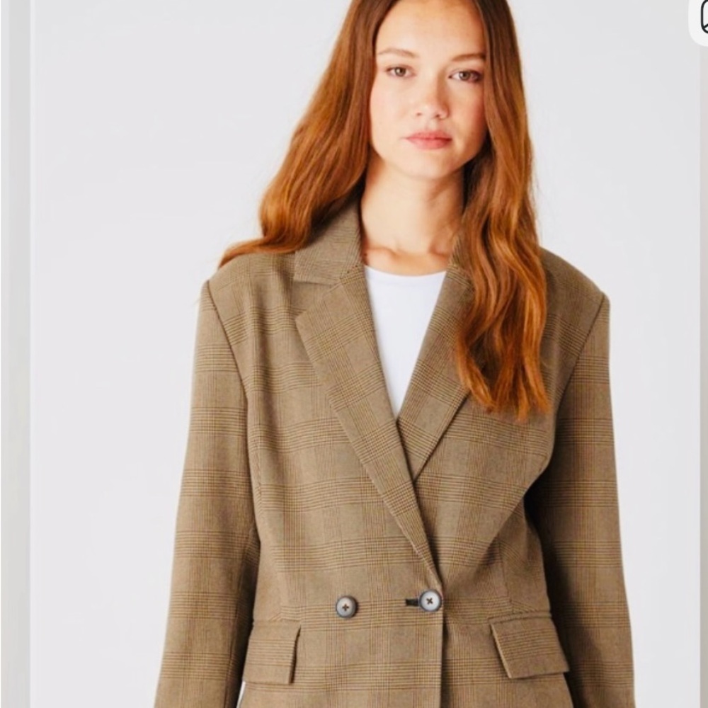 Blank NYC Bussiness Affair Brown Plaid Blazer